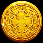 A doubloon coin symbol in Adventures Of Doubloon Island Link And Win pokie