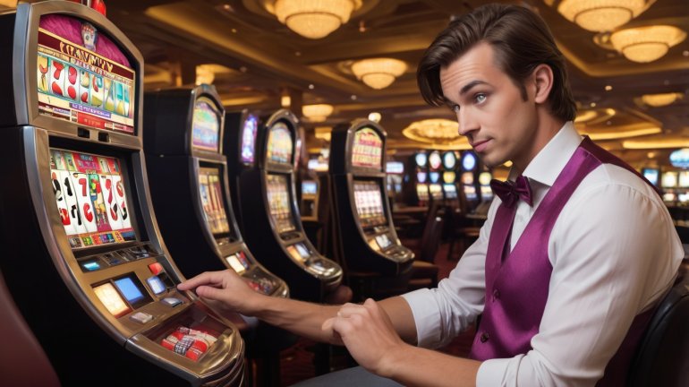 a goofy gambler playing pokies