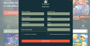 Casinia casino: Registration