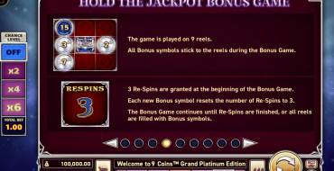 9 Coins Grand Platinum Edition: Free spins and/or respins