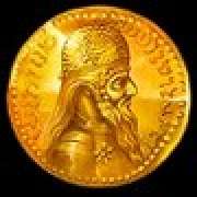 Scatter in the form of a gold coin with the face of an elder symbol in Silk Road pokie