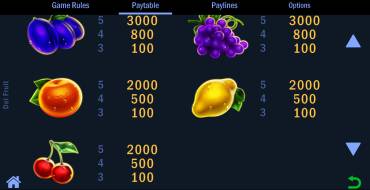 Del Fruit: Paytable