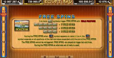 Egypt Sky Egypt Quest: Free spins and/or respins