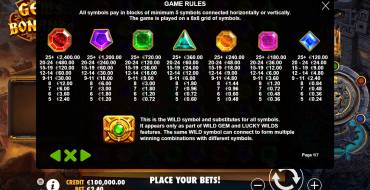 Gems Bonanza: Paytable