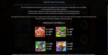 Mardi Gras Fortunes: Payout table