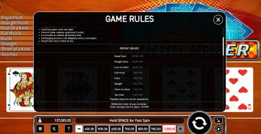 Turbo Poker: Payout table