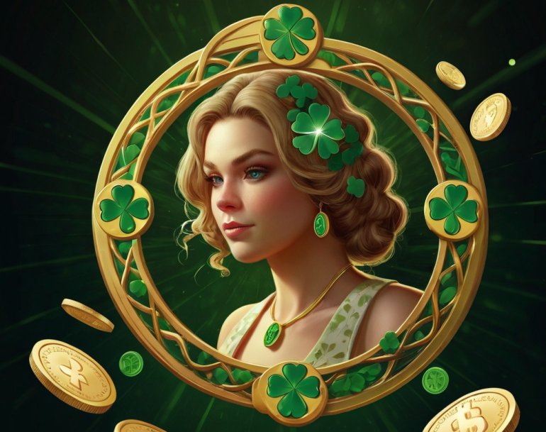 Irish girl and four-leaf shamrock